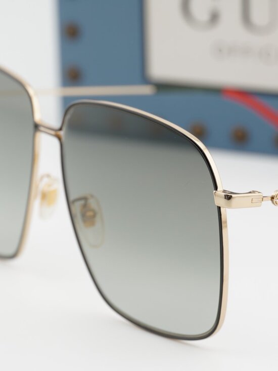 Gucci GG0394S 001 Aviator Sunglasses - Black / Gold / Grey main image 6